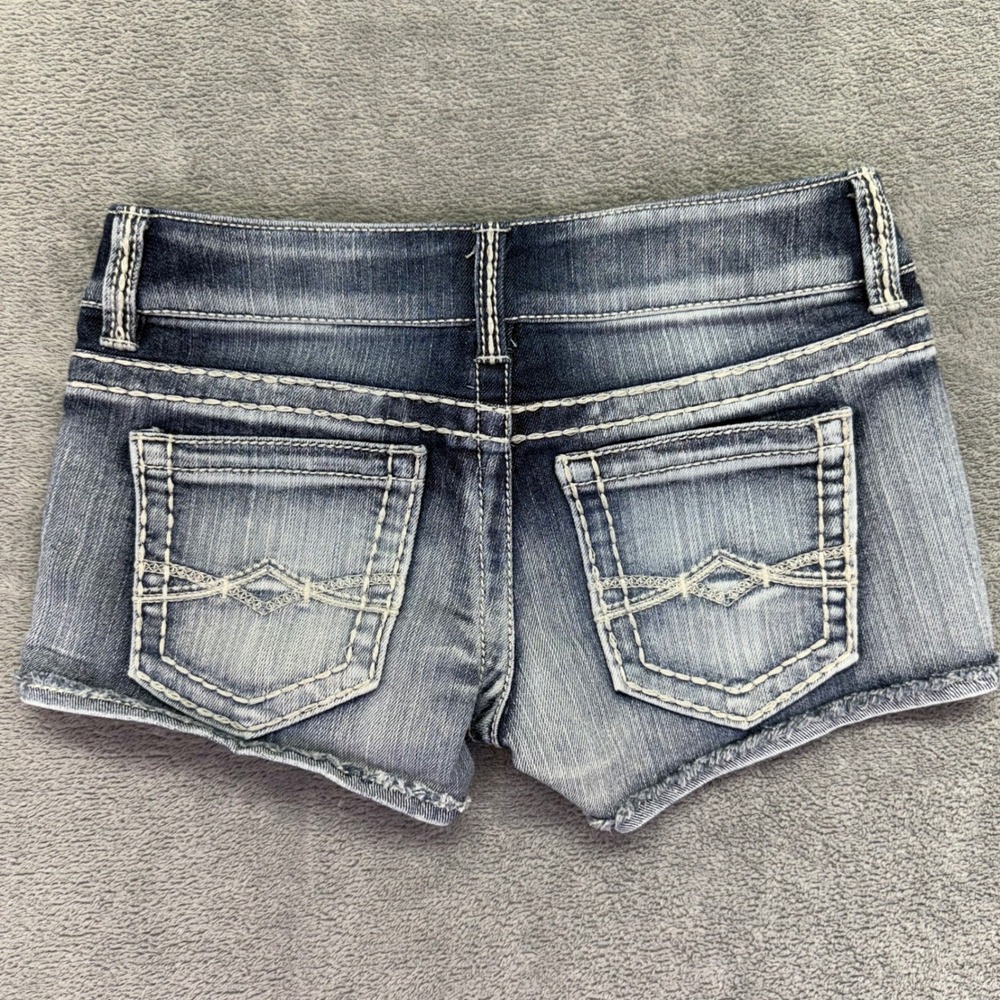 Mudd Kids Blue Denim Shorts Size 1 Distressed Frayed Hem Stitched Pockets